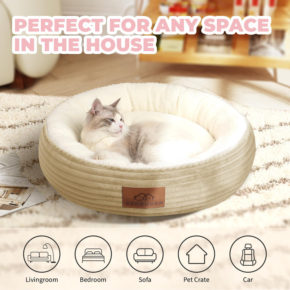 Zerbuger 20in round bed size guide image helps compare fit for pets.
