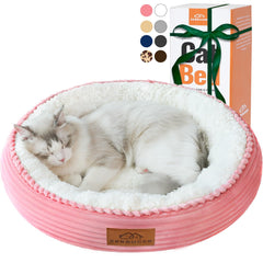 Zerbuger 20in pink cat bed front view, round donut shape for cozy lounging