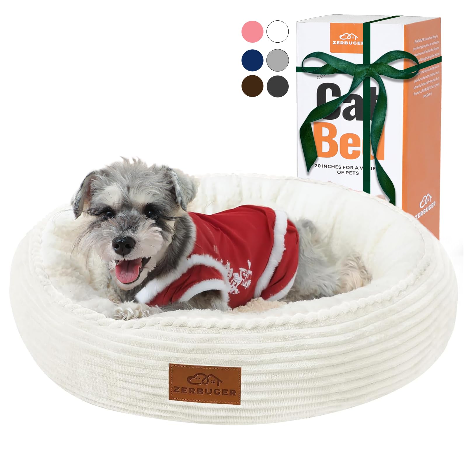 Zerbuger 23in cream round bed close-up showcasing cloud-soft plush fabric for relaxing naps