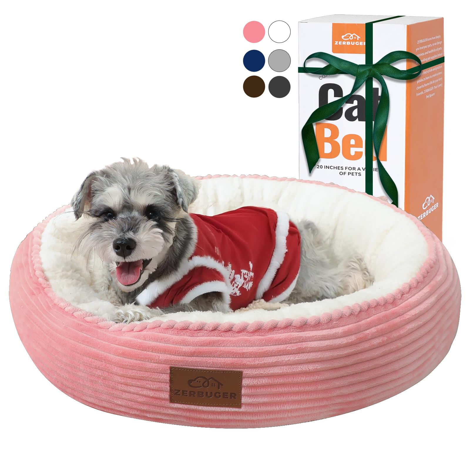 Zerbuger 23in pink round bed front view with plush surface for cozy naps.