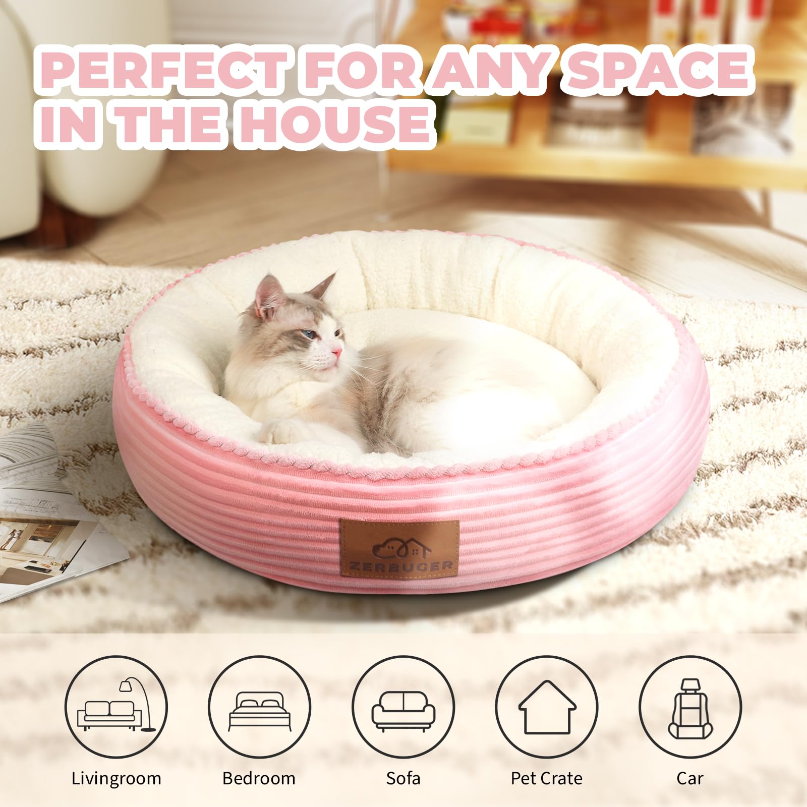 Zerbuger 23in bed machine washable tag highlighting easy cleaning.