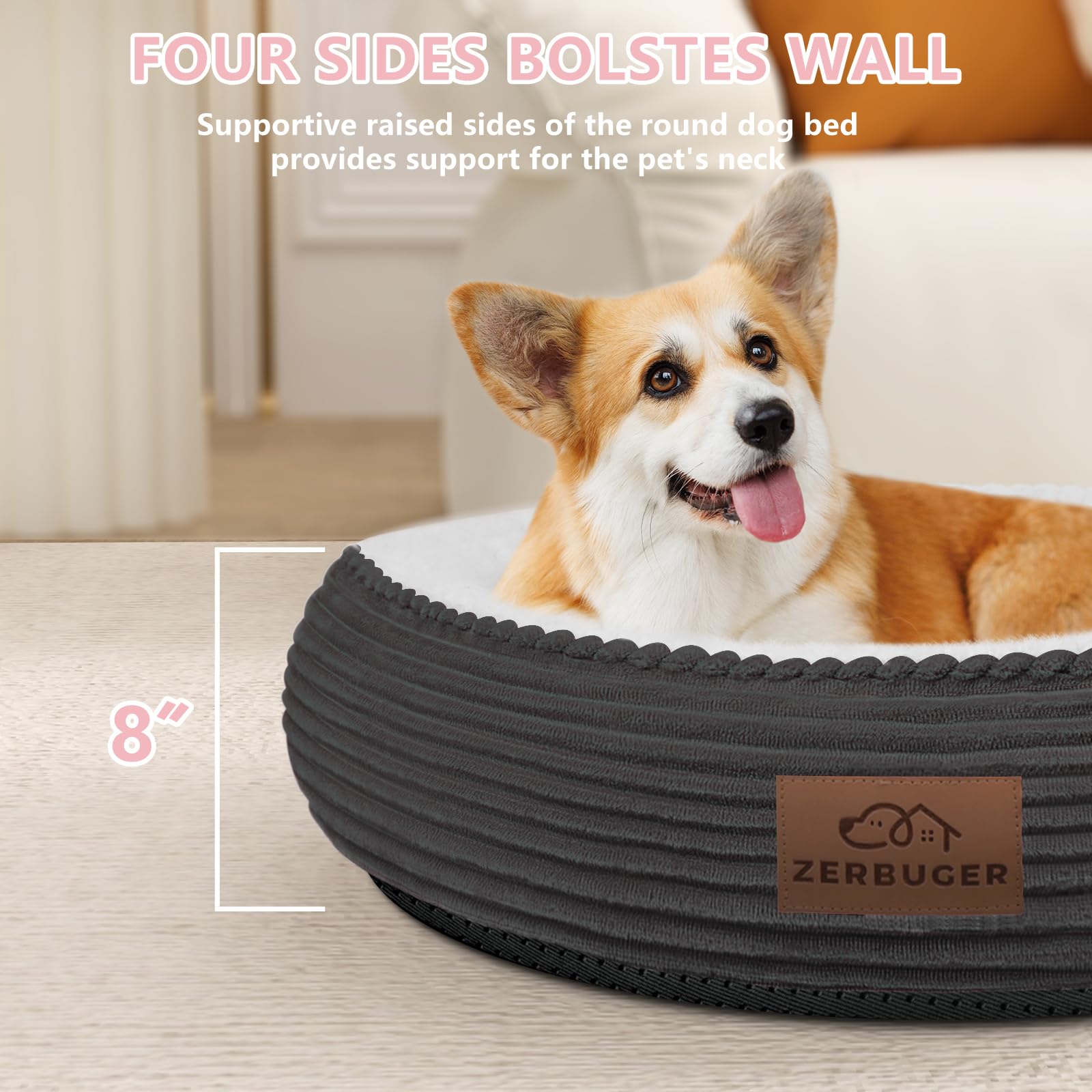 Zerbuger 30in dog bed machine-washable cover simplifies cleaning after adventures.
