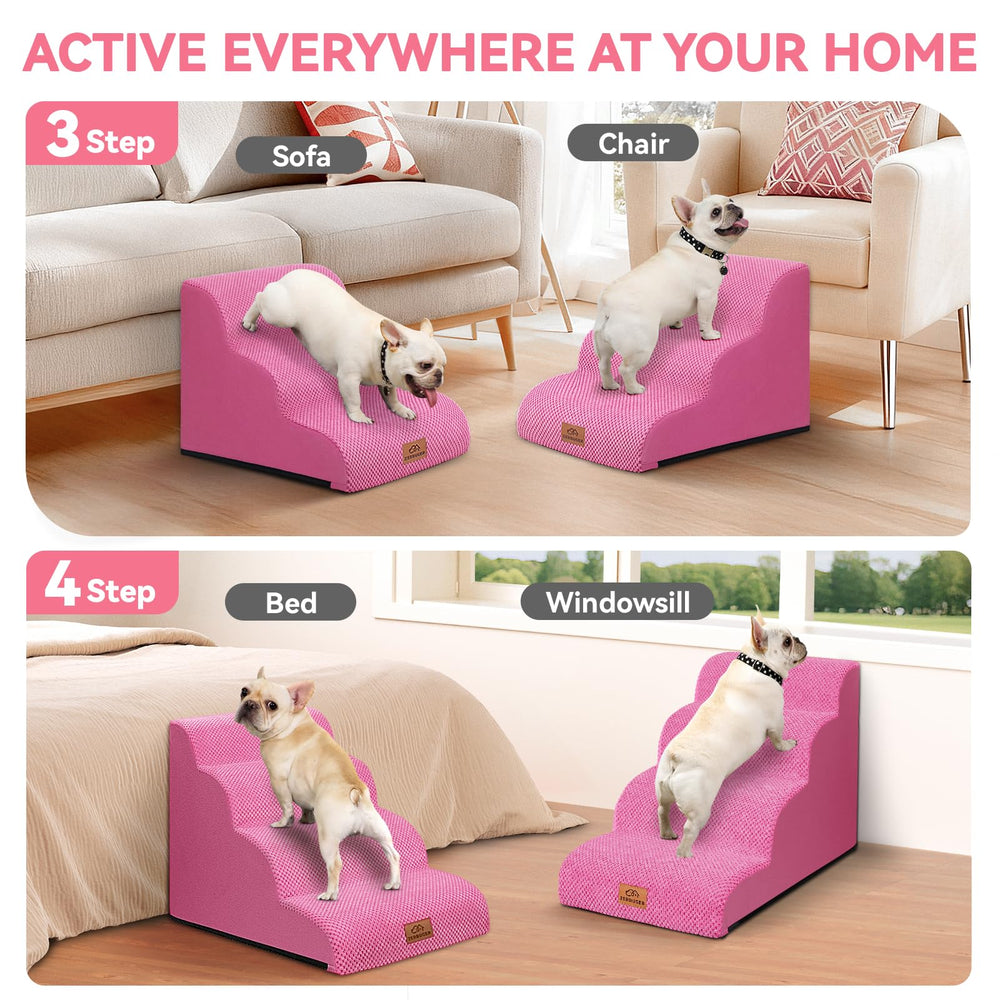 Zerbuger 3-step cat stairs on sofa pink scene for easy access