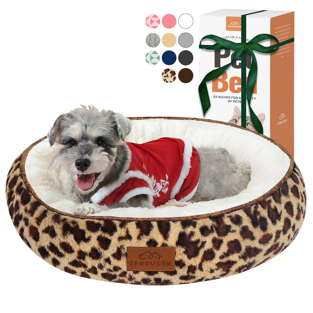 Zerbuger cat bed round leopard 23in cozy nesting for indoor pets