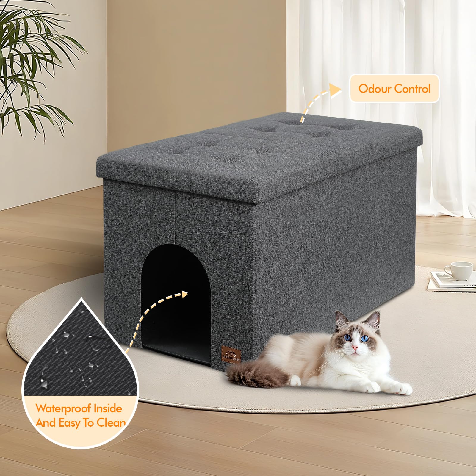 Zerbuger cat litter box enclosure with dimensions 30x20x20 grey offers spacious interior for comfort.