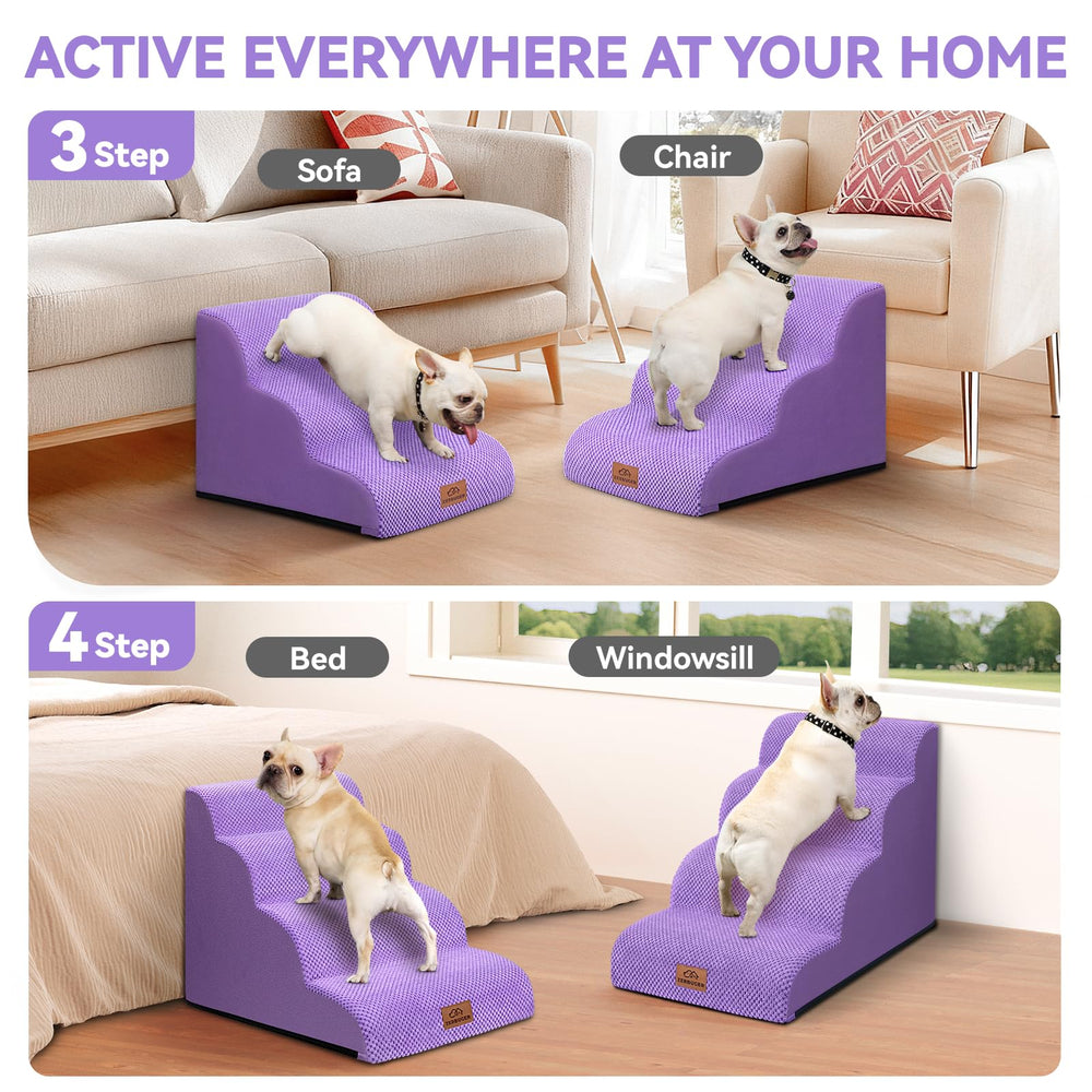 Zerbuger dog ramp 3-step chair use shows gentle incline for safer pet climbs