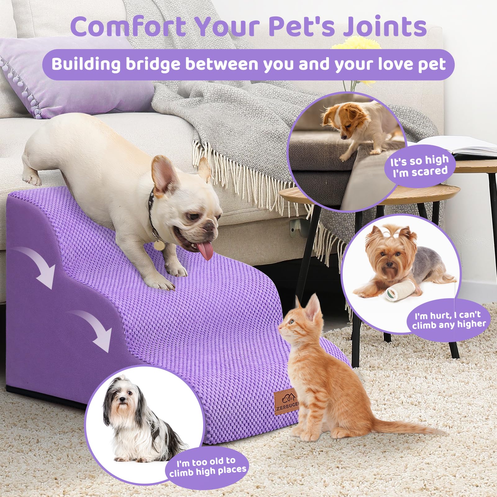 Zerbuger dog ramp 4-step high bed use enables access to high beds with stable stance