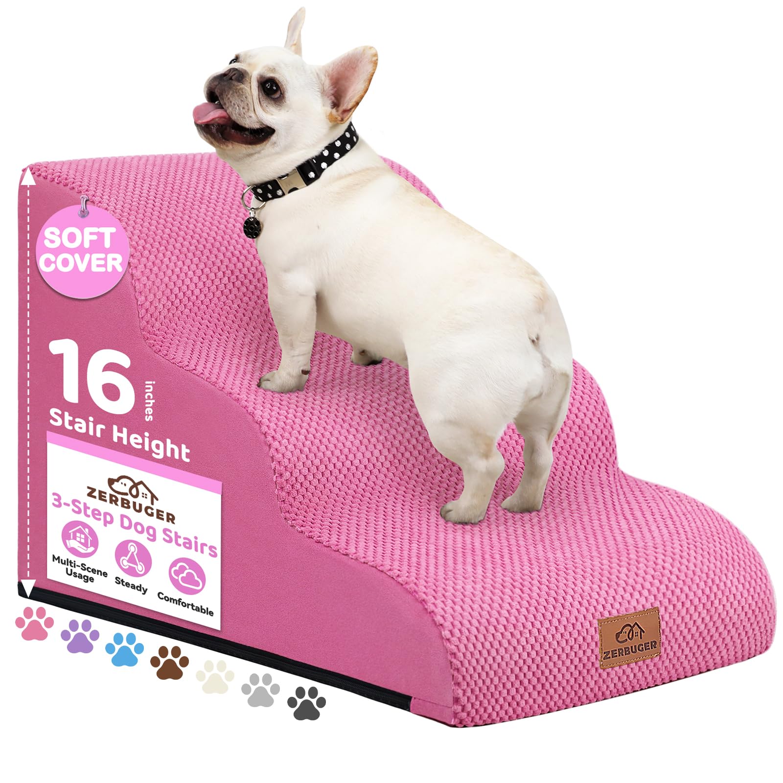 Zerbuger dog ramp 20h pink closeup shows joint-supportive foam