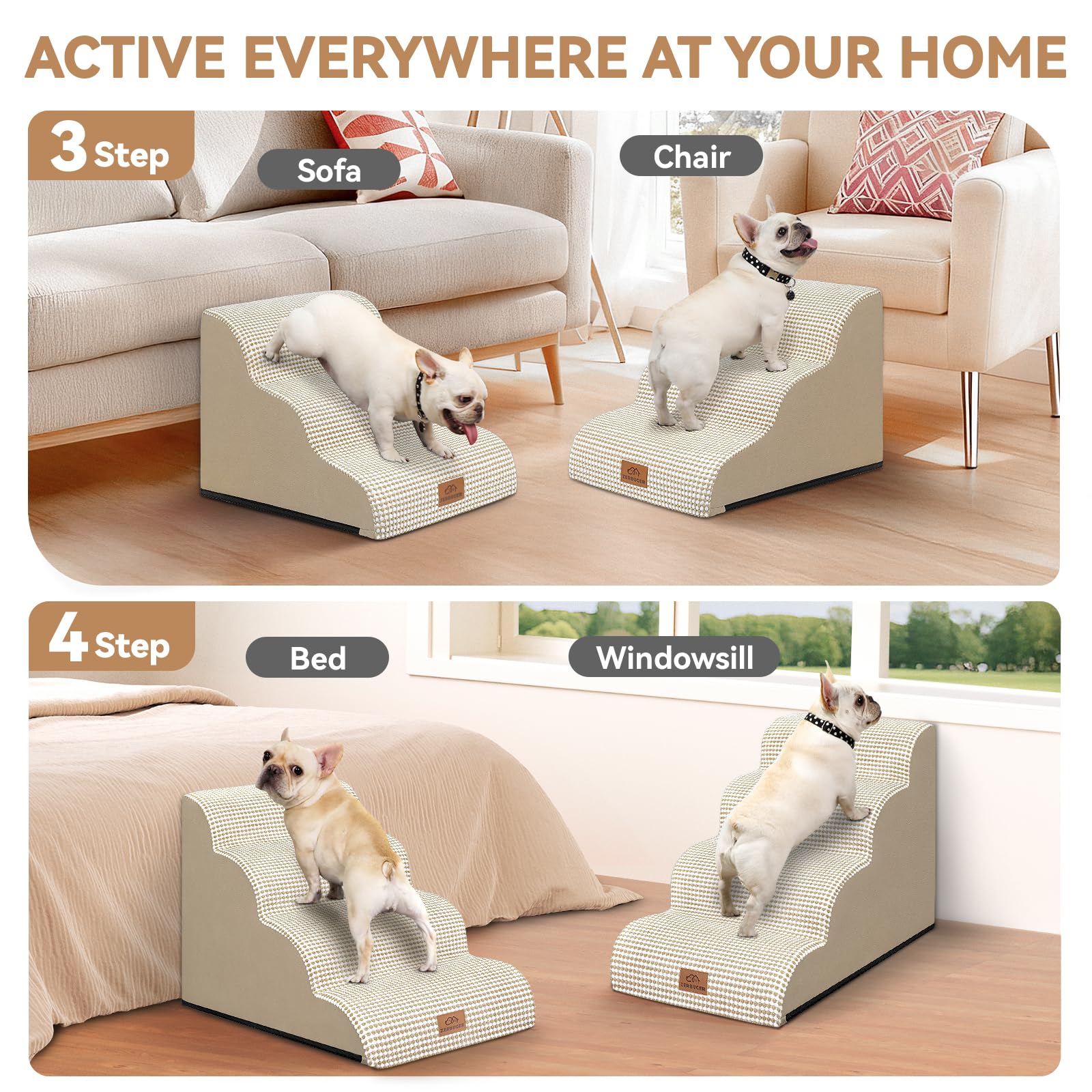Zerbuger dog stairs anti-slip base stability helps prevent slips on smooth floors.
