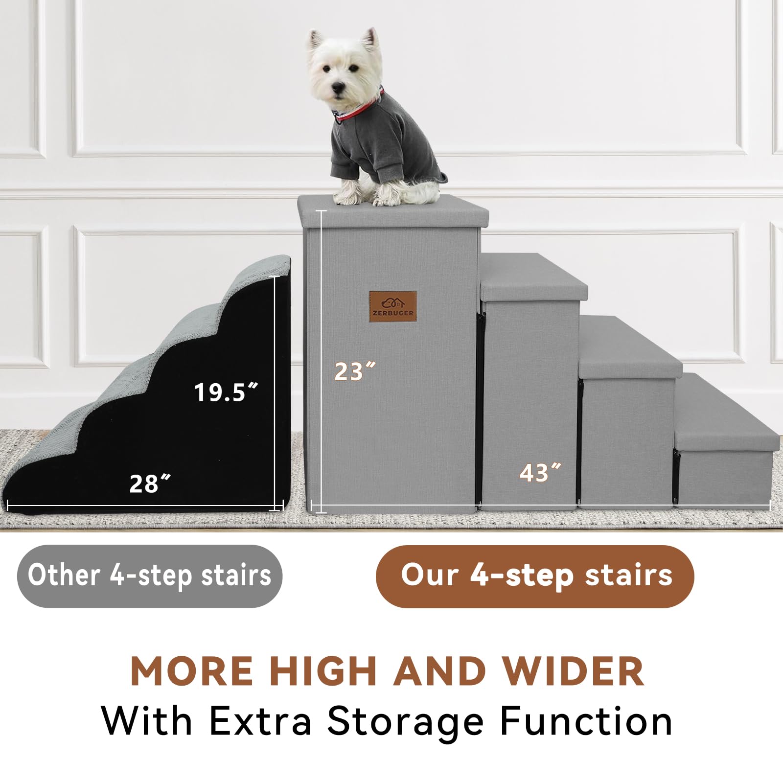 Zerbuger Dog Stairs bed-height use case shows pets reaching higher surfaces