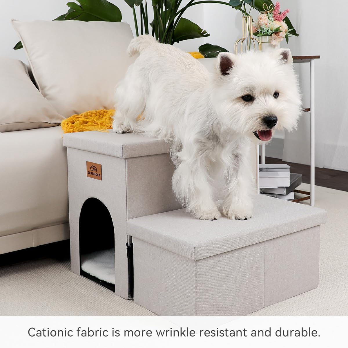 Zerbuger Dog Stairs with Condo assists pets onto beds and couches.