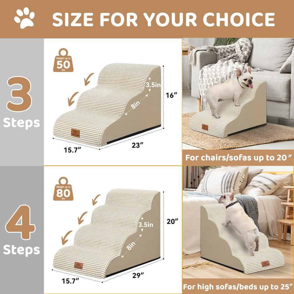 Zerbuger dog stairs beige-fabric-cover blends with interiors.