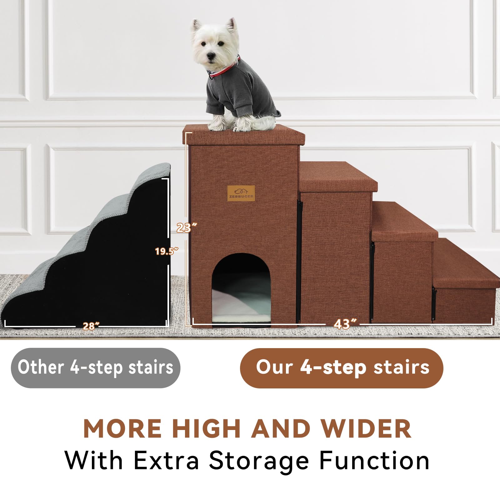 Zerbuger dog stairs non-slip-bottom stays steady on hardwood floors