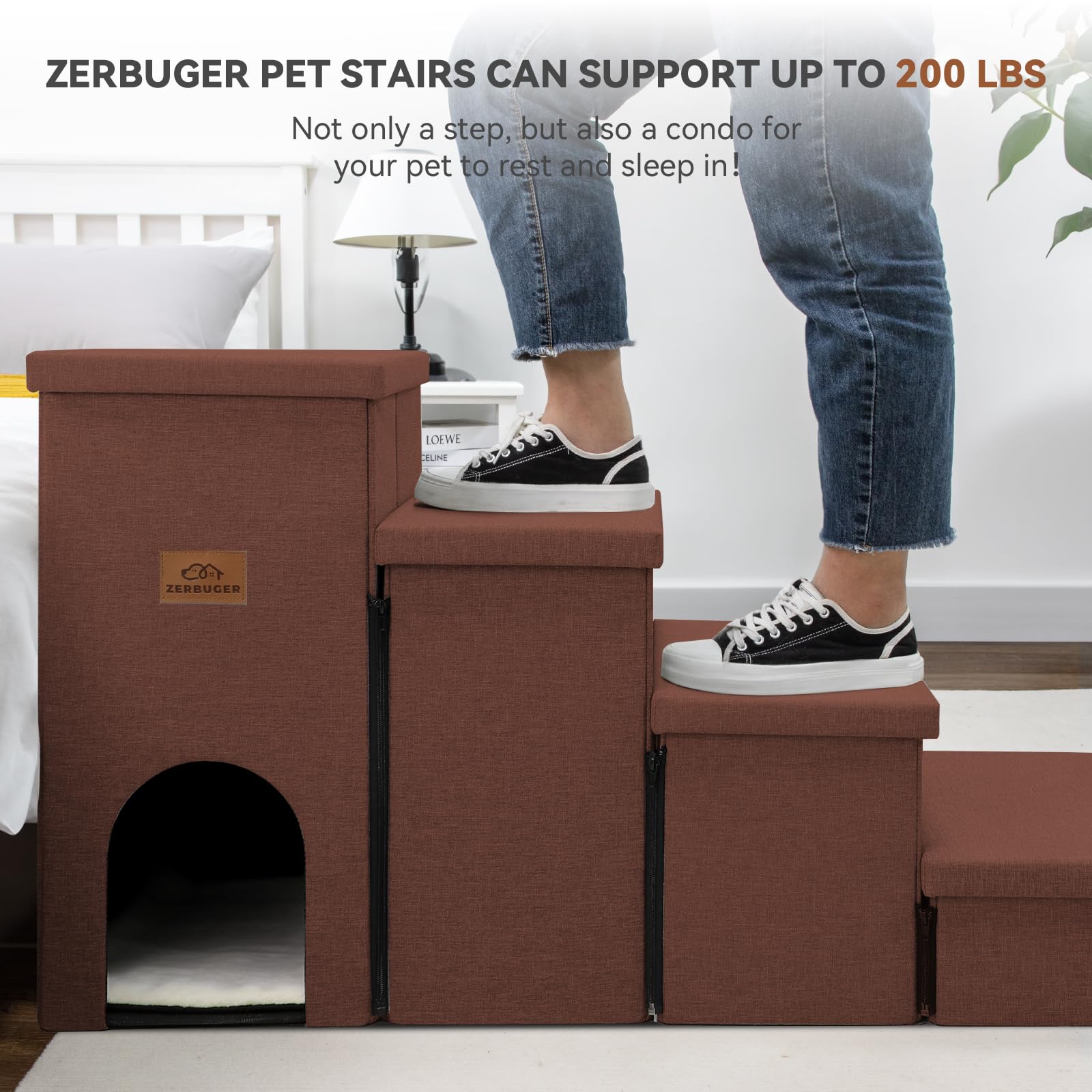 Zerbuger dog stairs pet-on-bed usage aids safe climbing