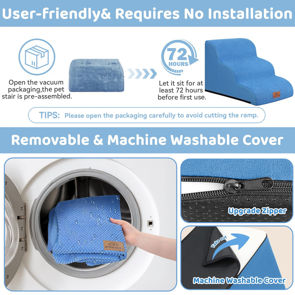 Zerbuger dog stairs removable cover blue for easy machine-wash cleanup