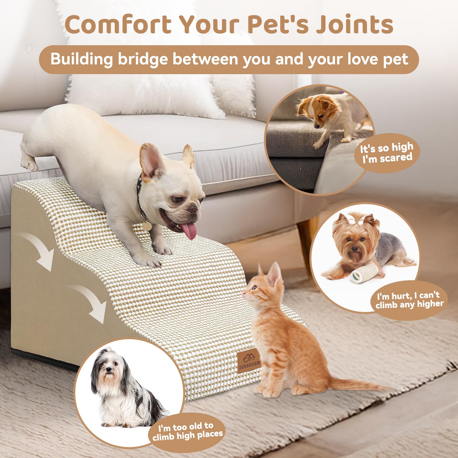 Zerbuger dog ramp removable cover machine washable for easy cleaning.
