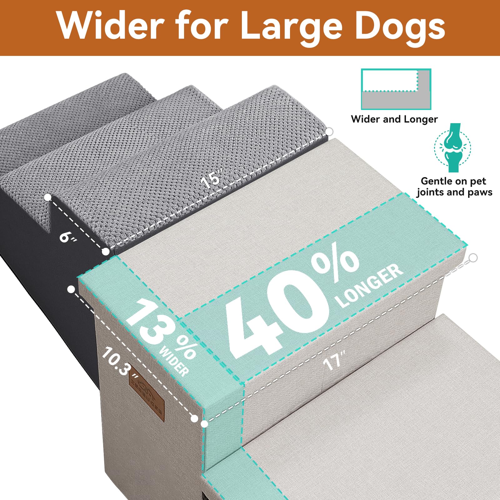 Zerbuger Dog Stairs with Storage lid open revealing a 106QT storage space