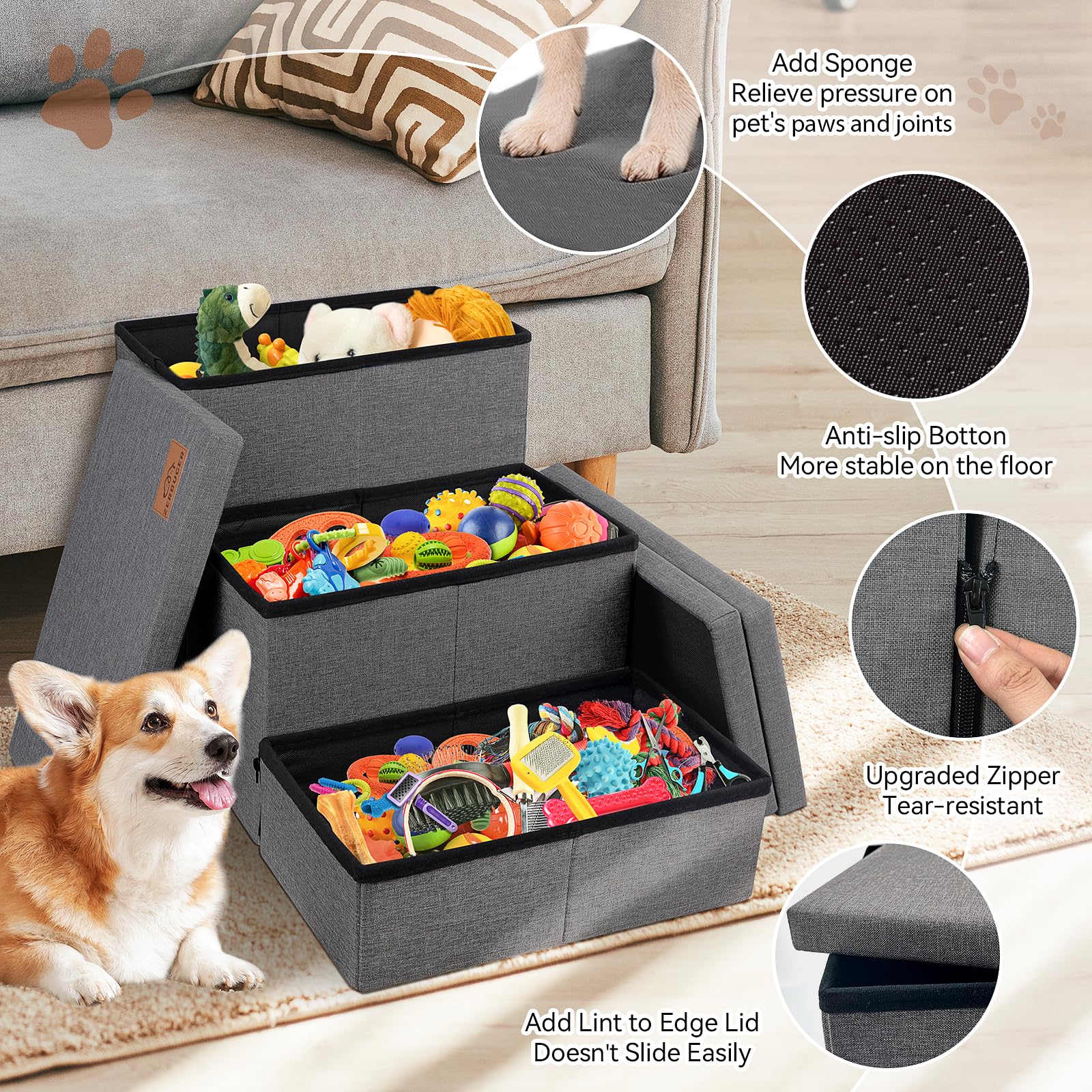 Zerbuger Dog Stairs anti-slip bottom adds safety to every ascent.