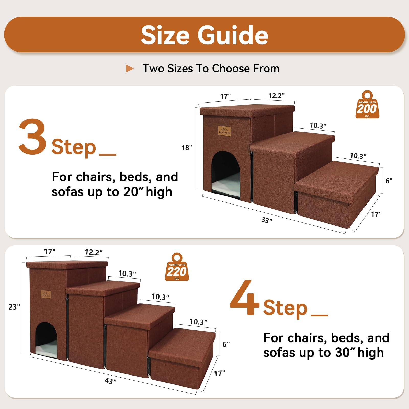 Zerbuger dog stairs wide-steps shows high-support climbing up to 200 lbs