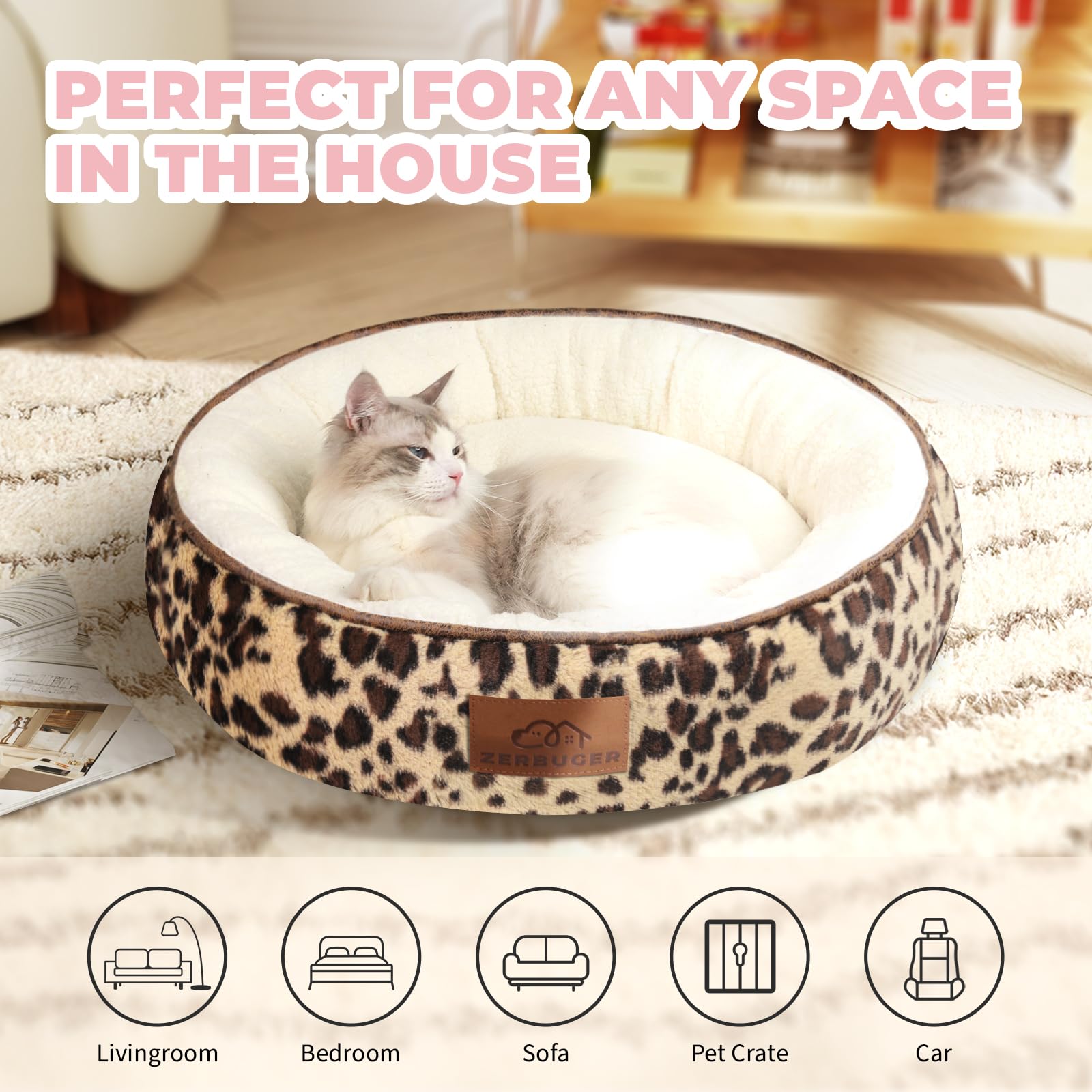 Zerbuger leopard round bed in car offers portable comfort during travel