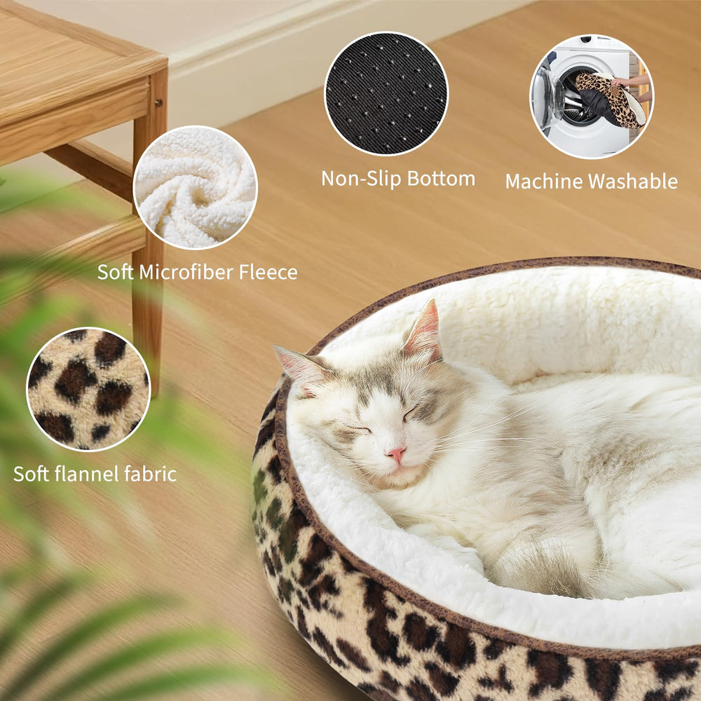 Zerbuger leopard round bed cuddle scene conveys warmth and home comfort