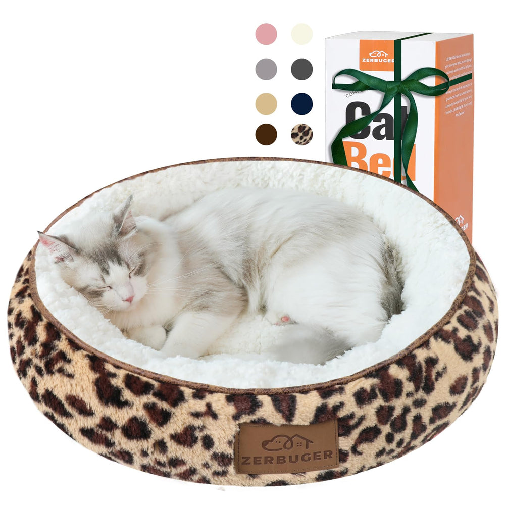Zerbuger leopard round bed front view highlights cozy curling space for pets