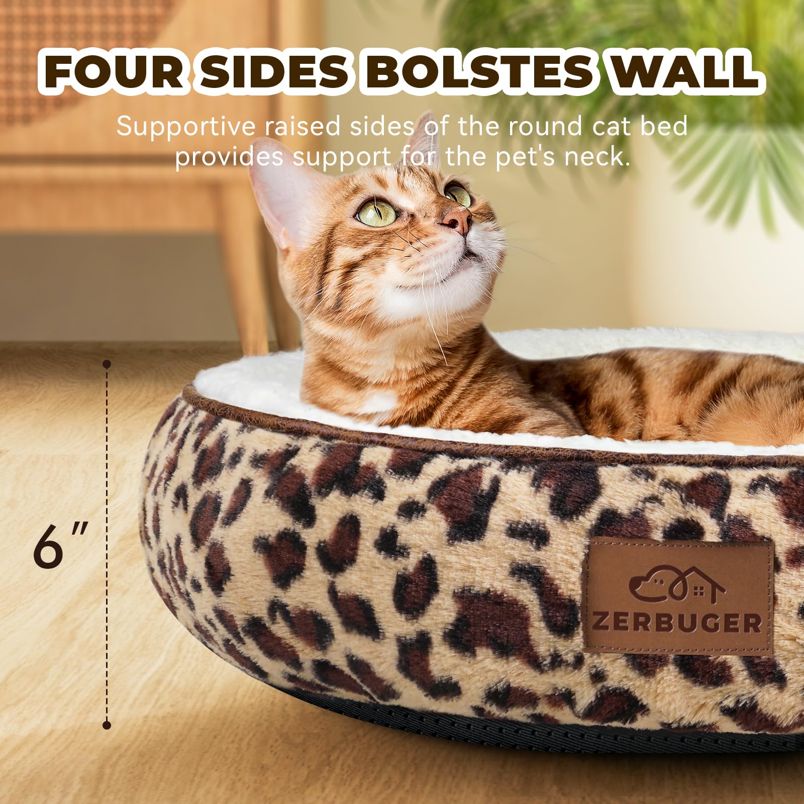 Zerbuger leopard round bed washed easily by machine for quick cleanup