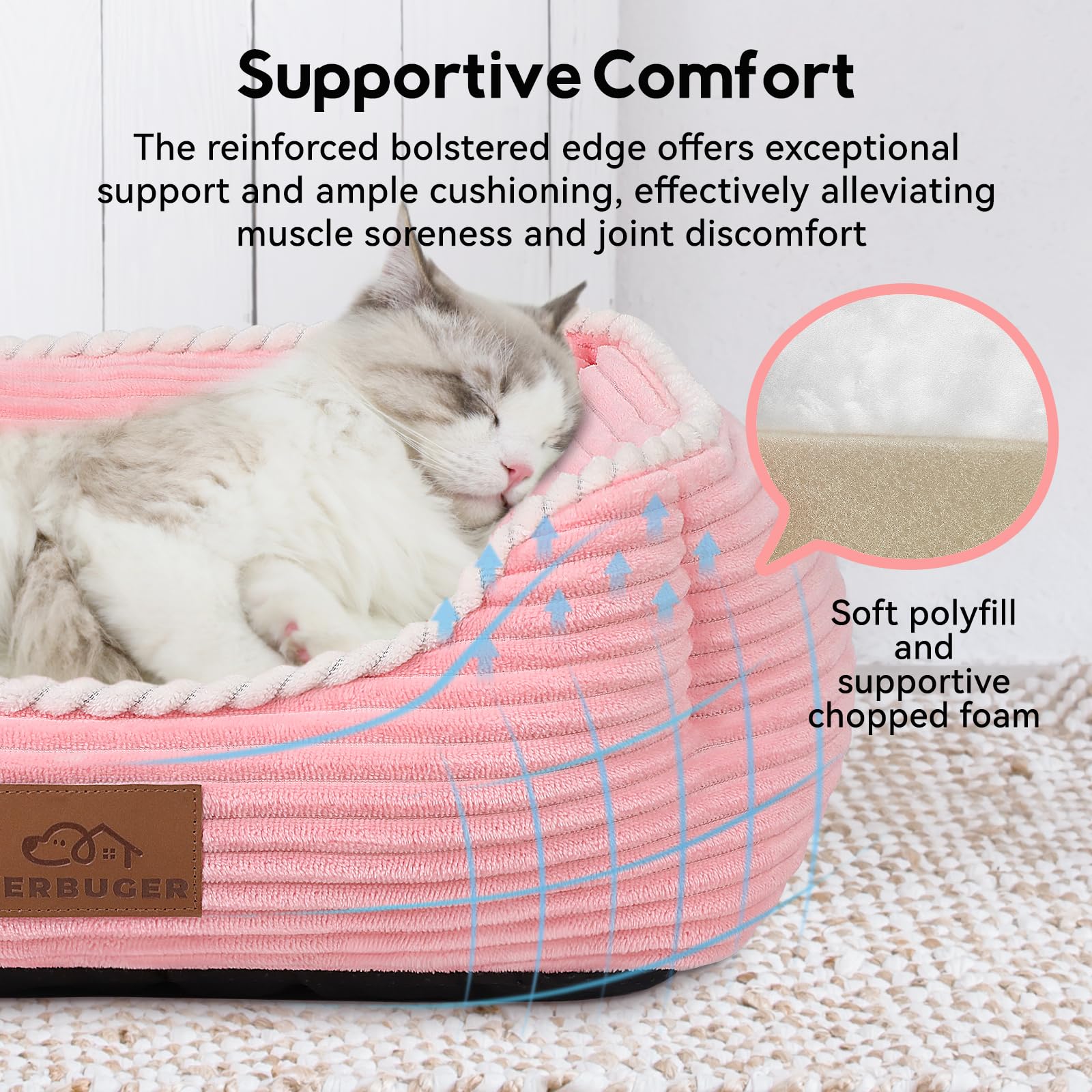 Zerbuger orthopedic dog bed large pink foam-core for supported lounging