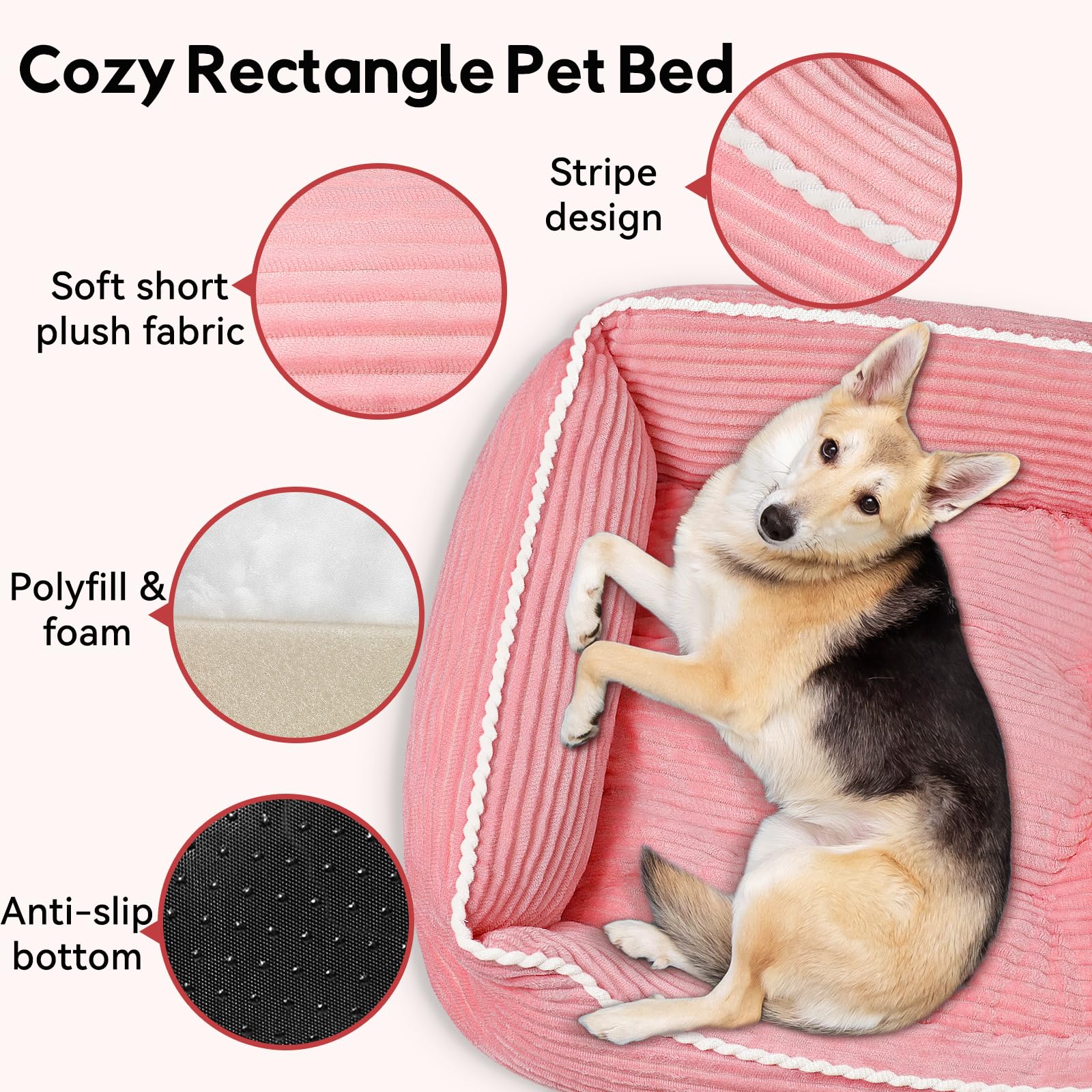 Zerbuger orthopedic dog bed large pink machine washable cover for easy care