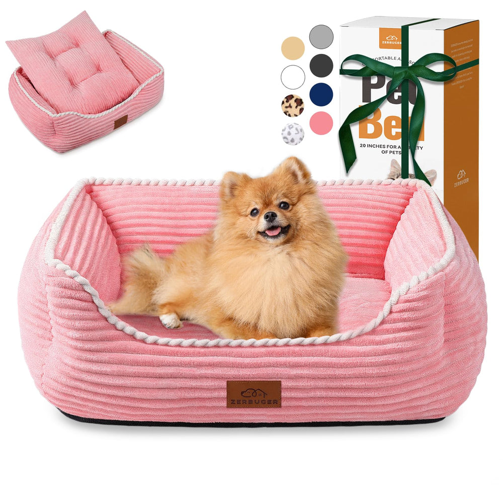 Zerbuger Orthopedic Dog Bed pink front view showing plush comfort for medium dogs