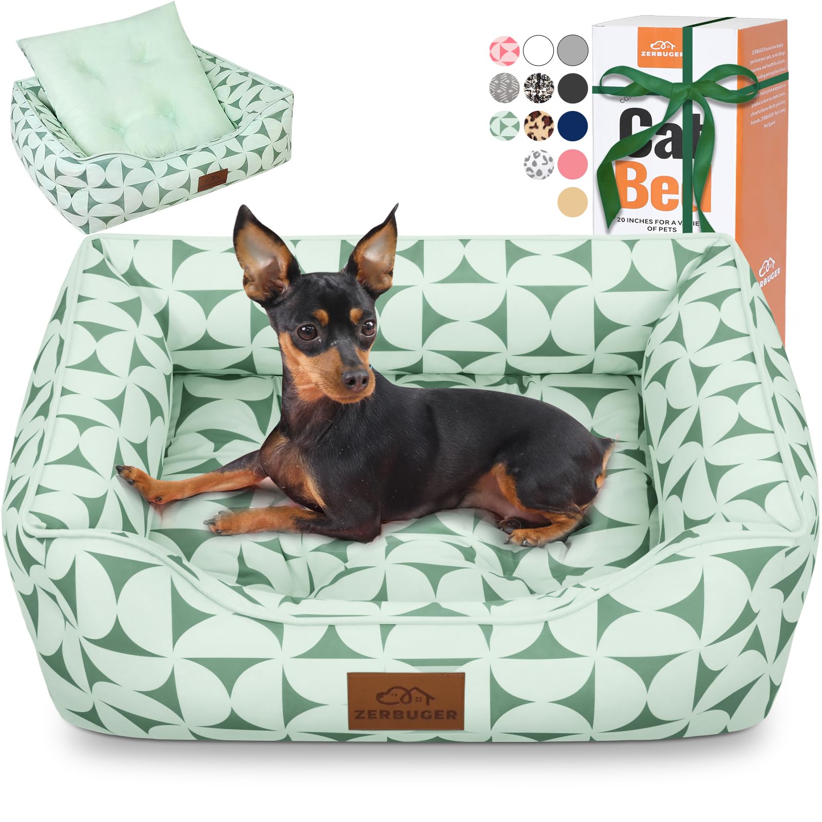 Zerbuger rectangle bed medium green pattern top view for cozy naps.