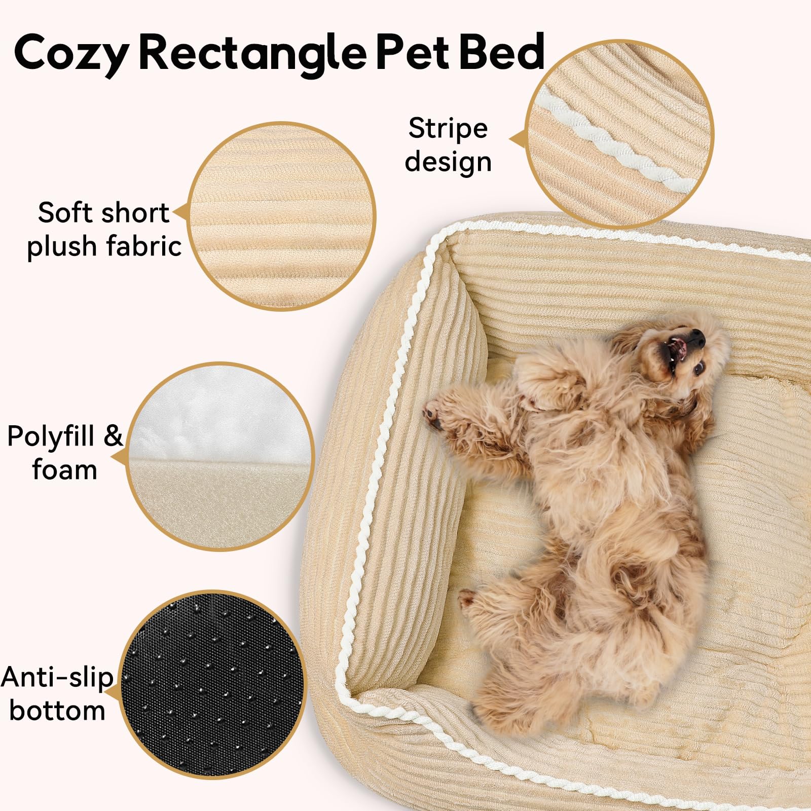 Zerbuger rectangle pet bed machine washable for hassle-free cleaning