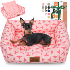 Zerbuger rectangle pet bed in pink pattern offers plush cozy resting surface for pets
