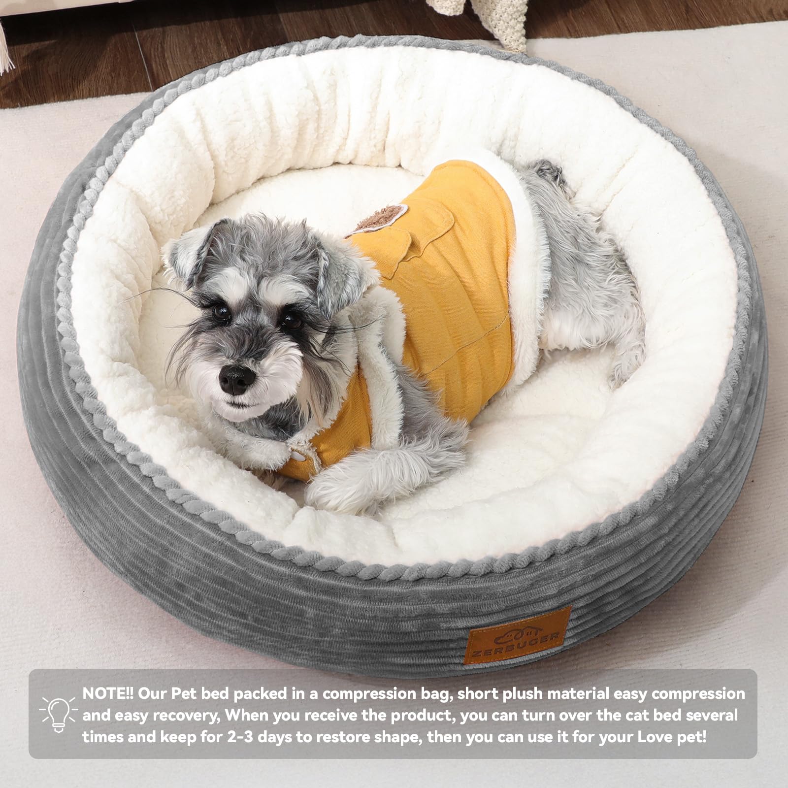 Zerbuger round-pet-bed indoor-outdoor versatility for pets on any surface.