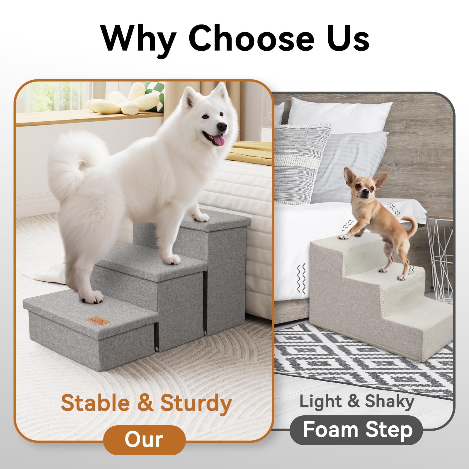 Zerbuger wider-dog-stairs folded storage for compact closet or bed side.