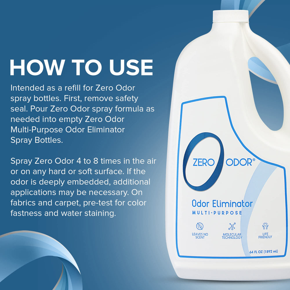 Zero Odor biodegradable non-toxic graphic communicates safe, eco-friendly odor control.