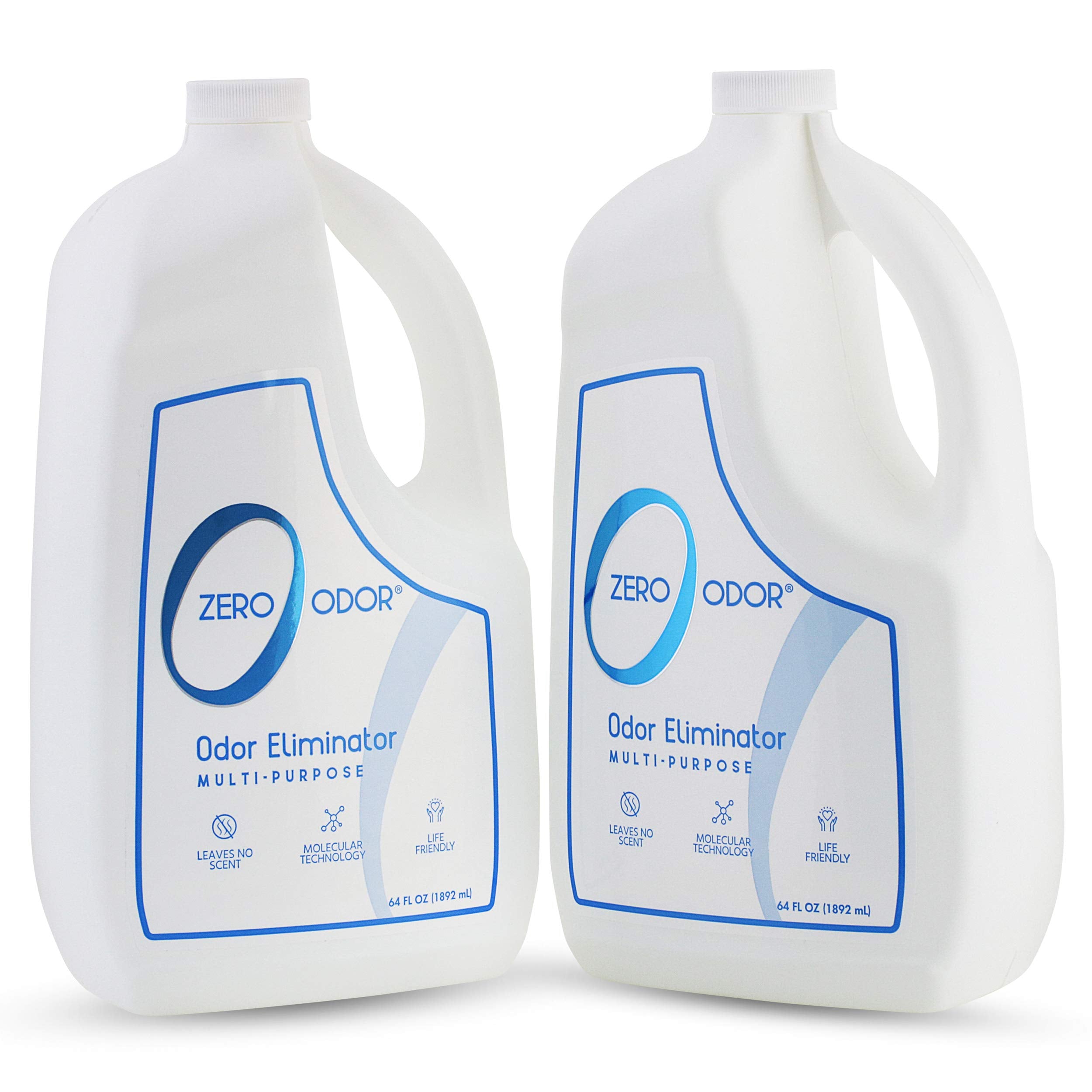 Zero Odor 64oz refill bottle demonstrates long-lasting odor elimination for homes and offices.