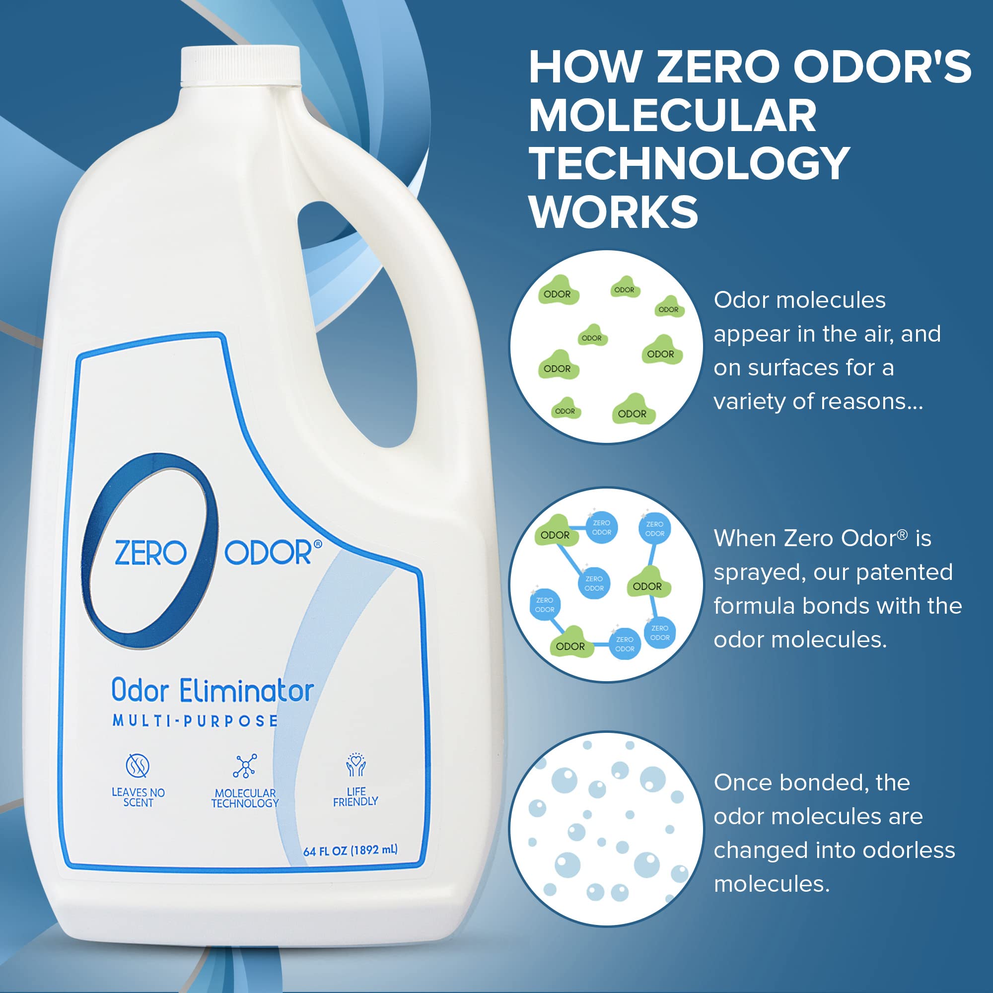 Zero Odor sprayed mist creates streak-free surfaces with no residue.
