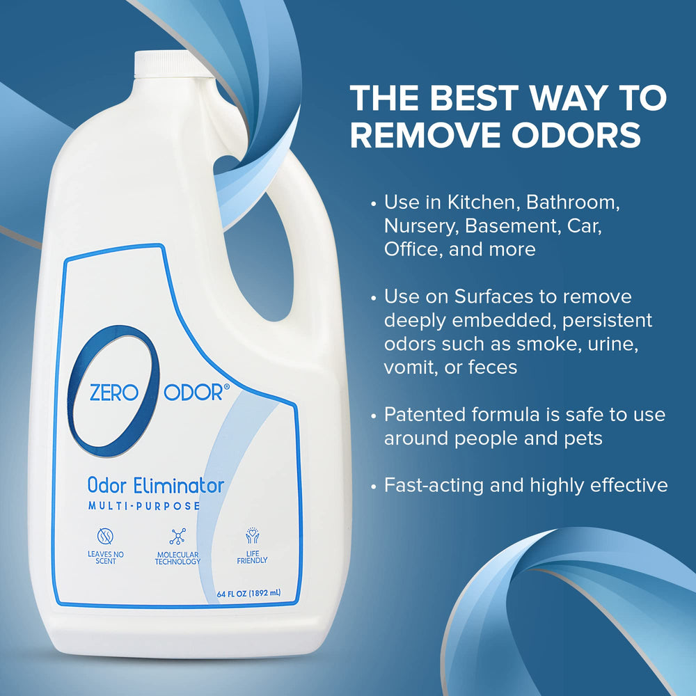Zero Odor surface and air application shot illustrates spraying on surfaces and in rooms.