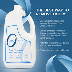 Zero Odor surface and air application shot illustrates spraying on surfaces and in rooms.
