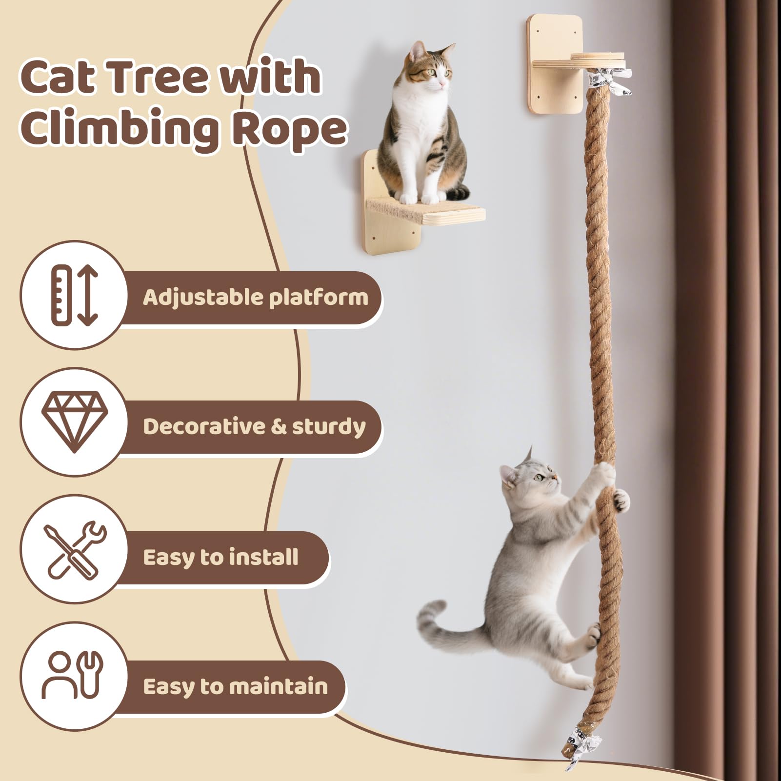 ZESTEFY cat climbing wall dual platforms offer safe jumps and panoramic watching