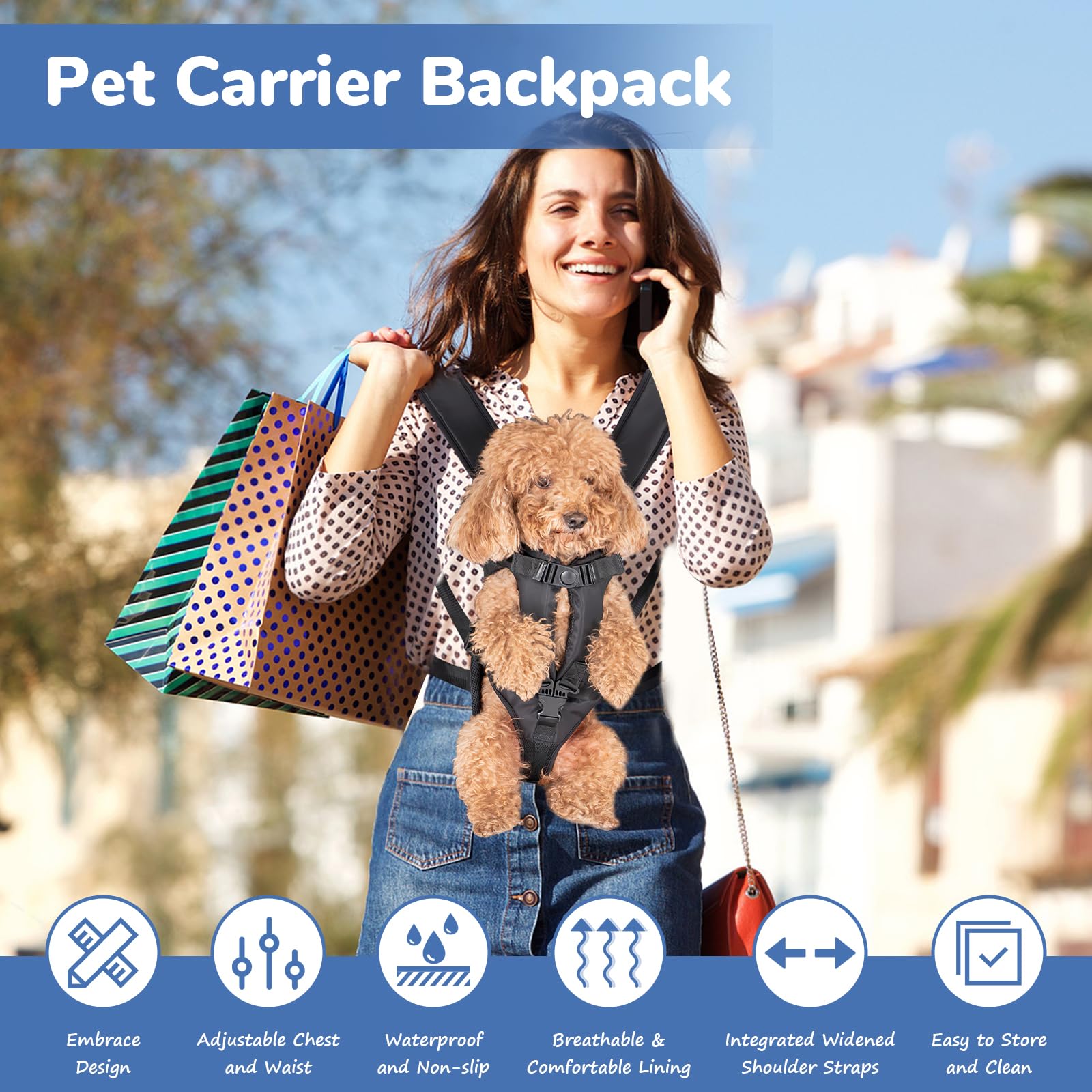 ZESTEFY adjustable front carrier buckle supports multiple breeds.