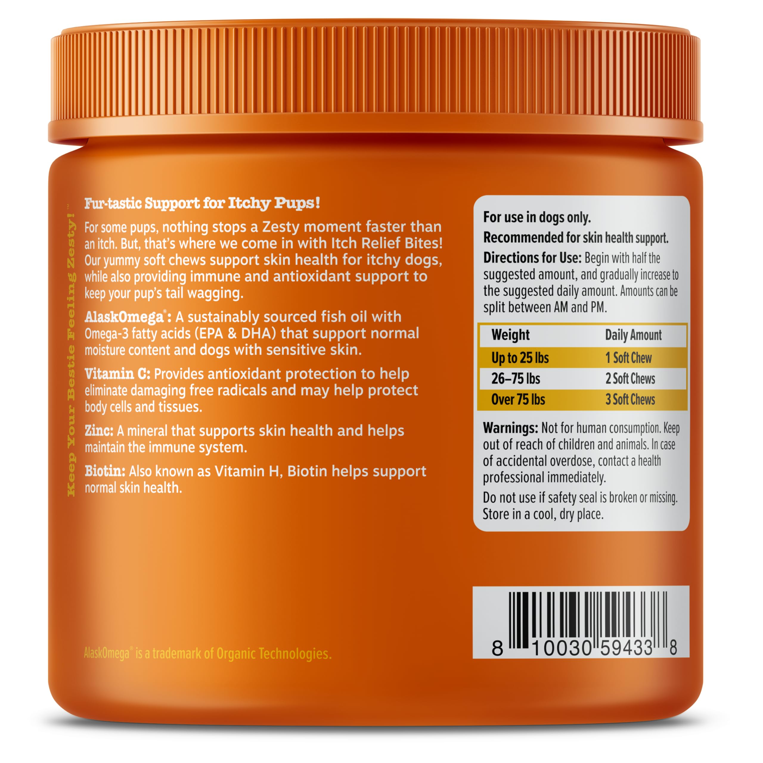 Zesty Paws 90-count bottle, highlighting long-term value for ongoing itch relief.