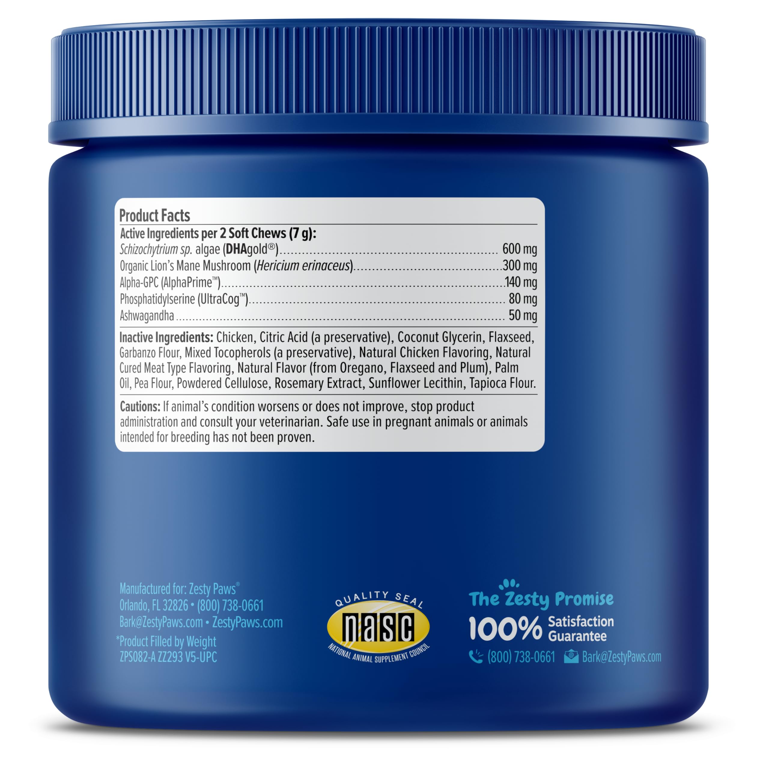 Zesty Paws Advanced Cognition bites packaging emphasizes omega-3 and calming formula.