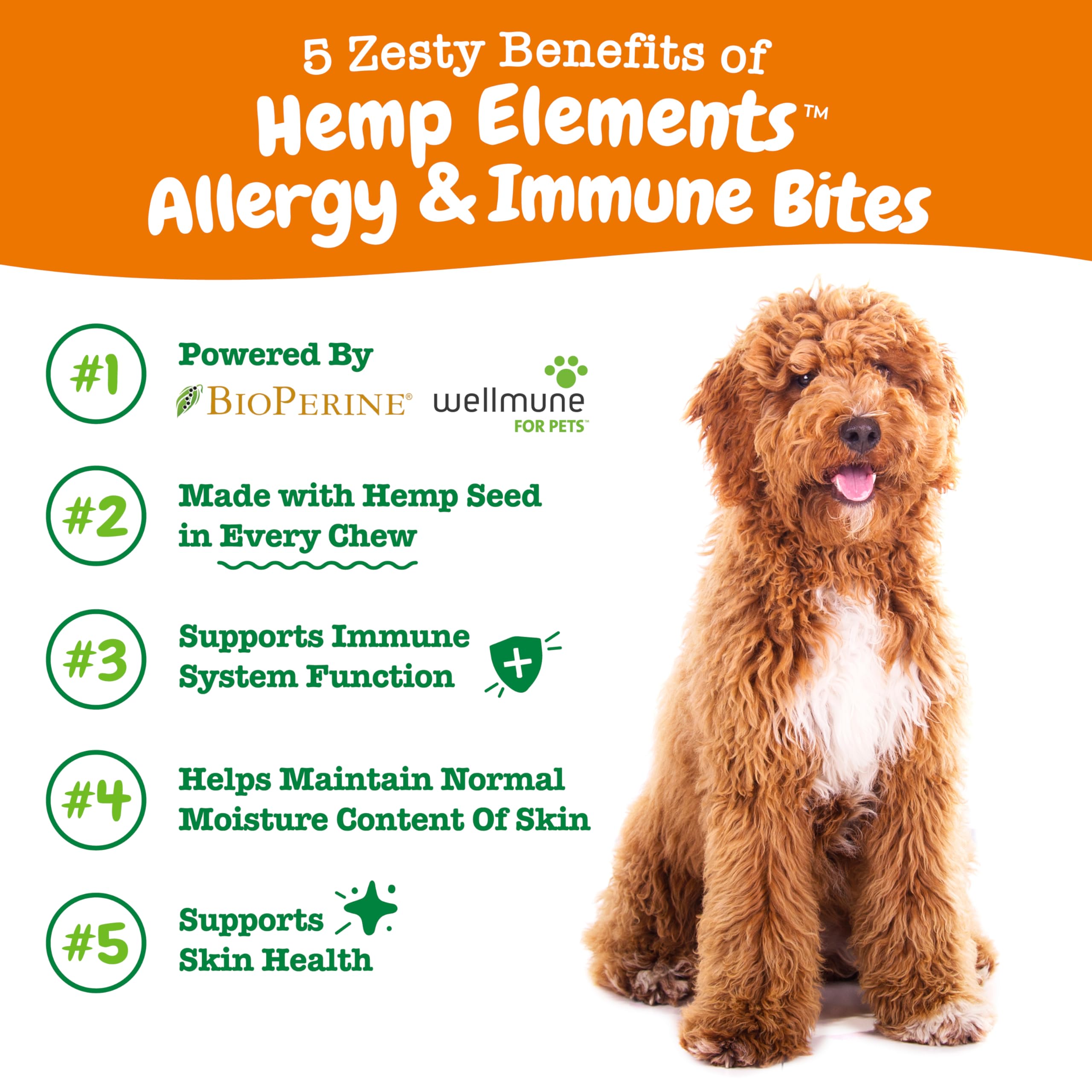 Zesty Paws Allergy Relief soft chews closeup highlights texture and seasonal itch relief potential.