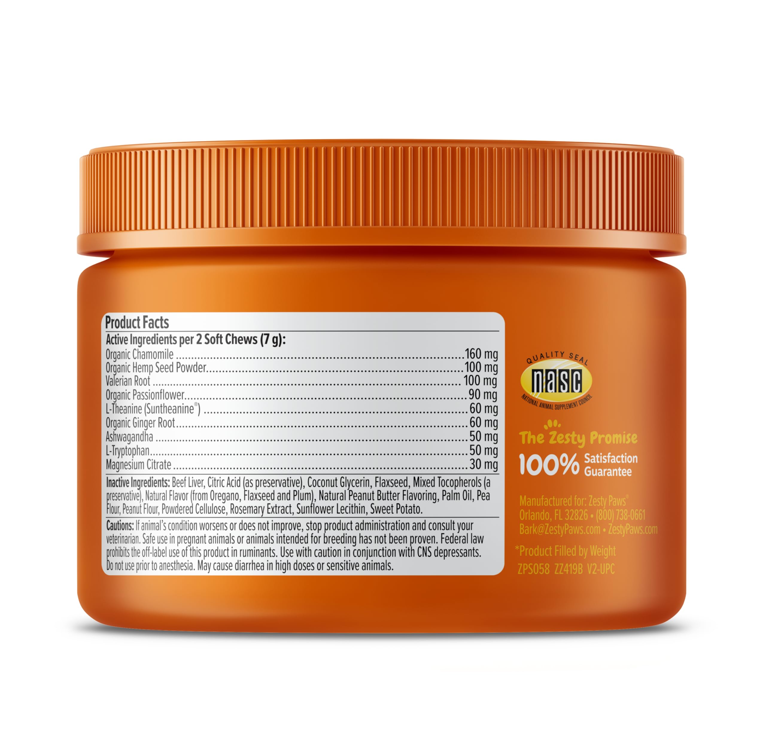 Zesty Paws Calming Chews 50-count bottle on shelf for easy refills.