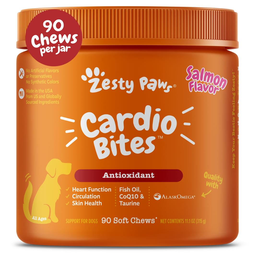 Zesty Paws Cardio Bites salmon-chew supports canine heart health with omega-3