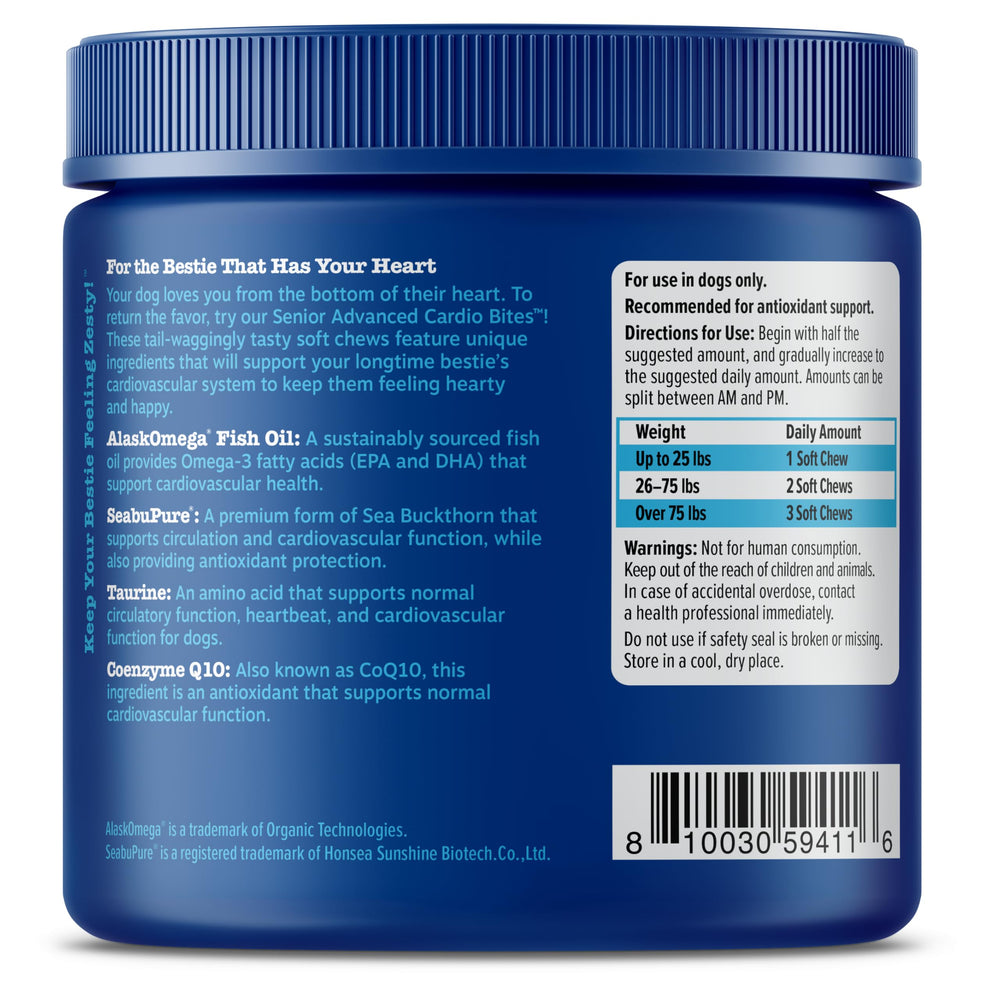 Zesty Paws cardiovascular pumpkin seed powder bowl suggesting heart-friendly nutrition.