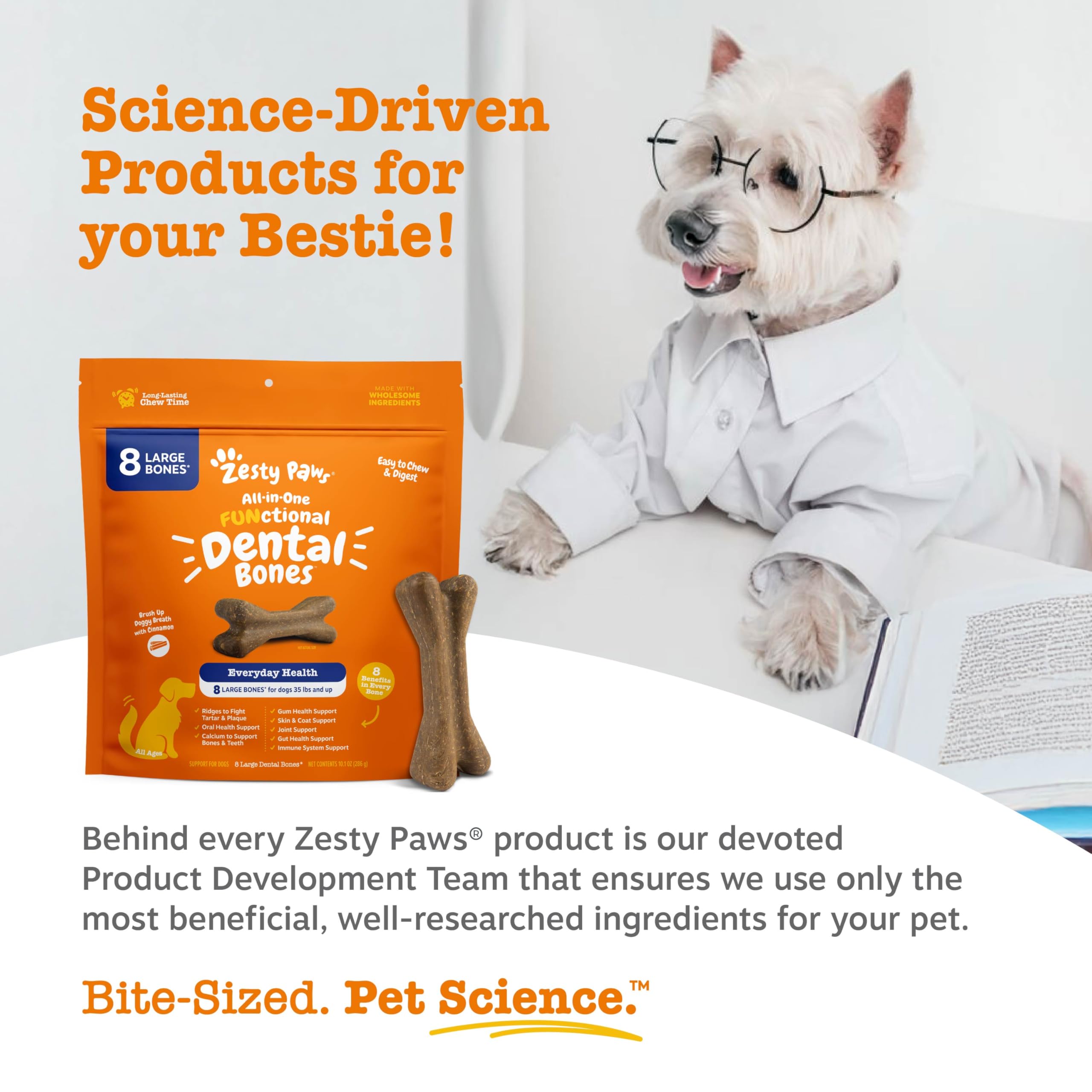 Zesty Paws Dental Bones calcium hip joint support chews for large dogs