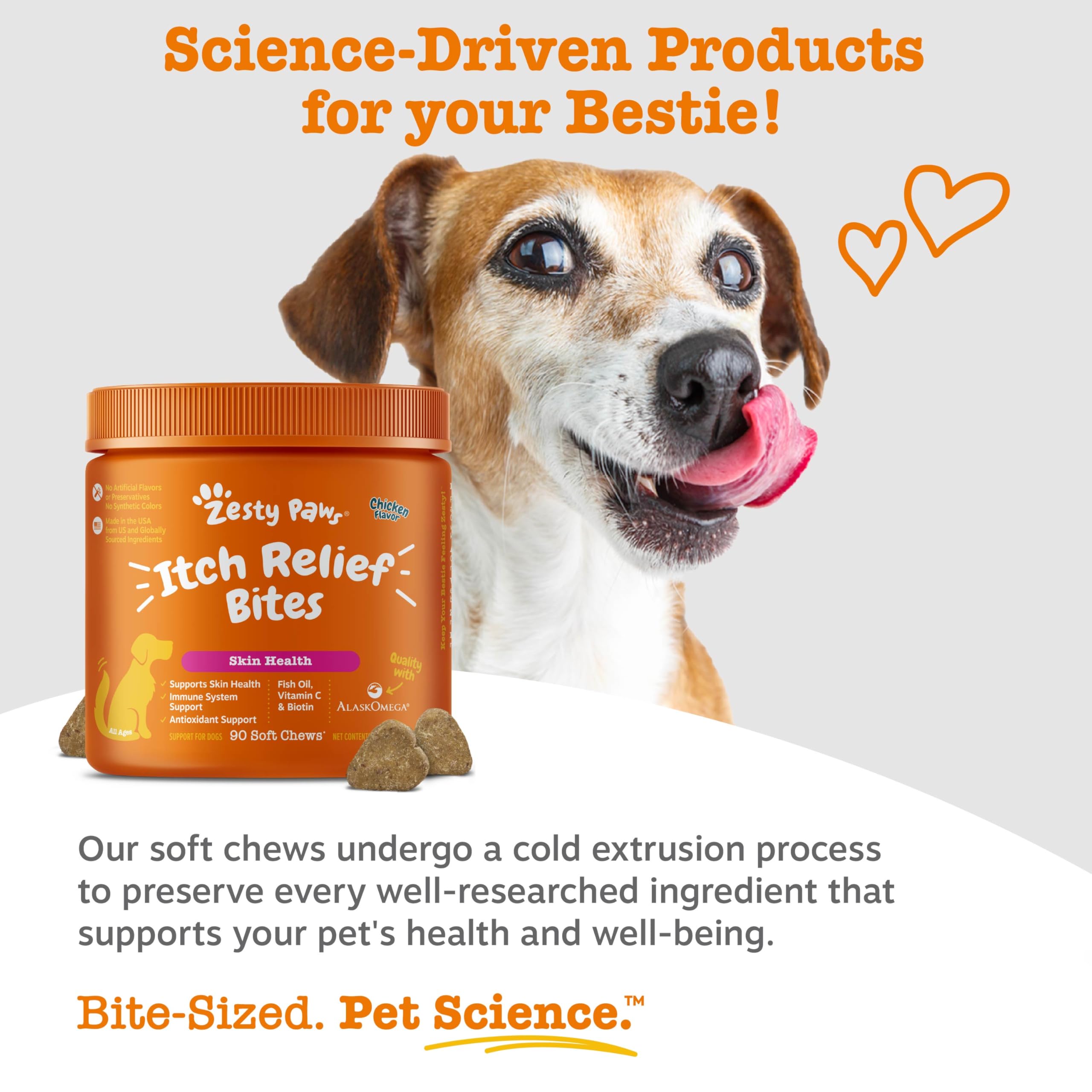 Zesty Paws dog chews close-up showing texture and chew appeal for daily routine.